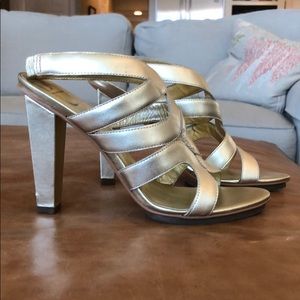 DVF gold metallic heels size 8.5 w/ dusted bag/box